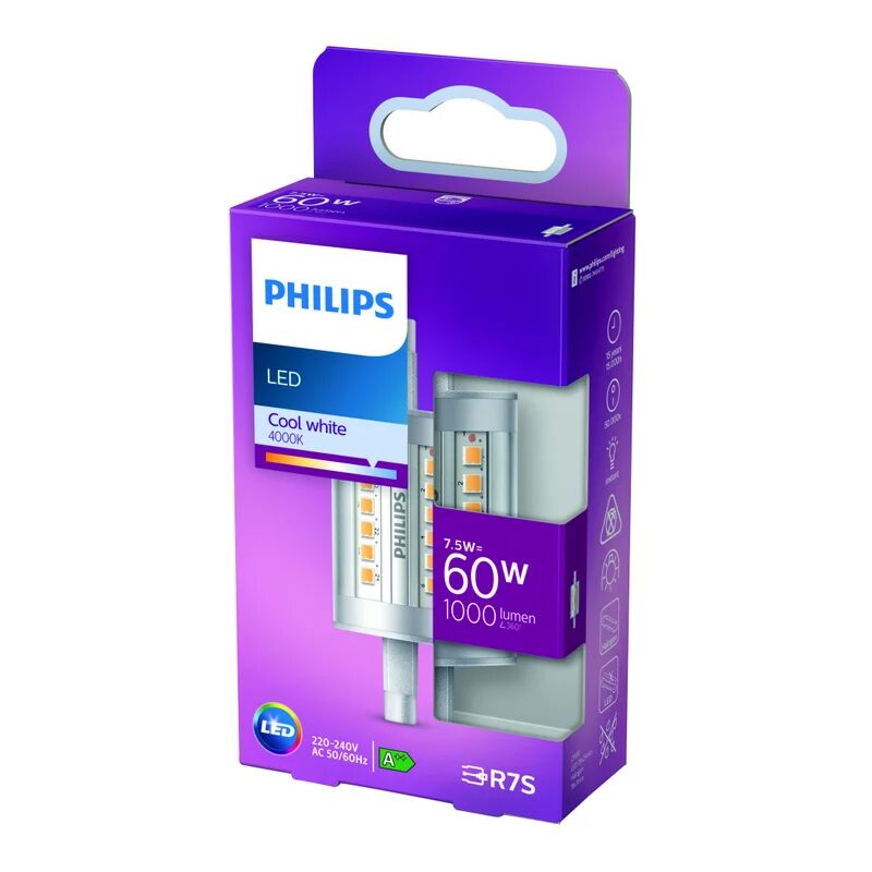 philips lampadina led, lineare, trasparente, luce naturale, 7.5w=1000lm (equiv 60 w), 360° ,