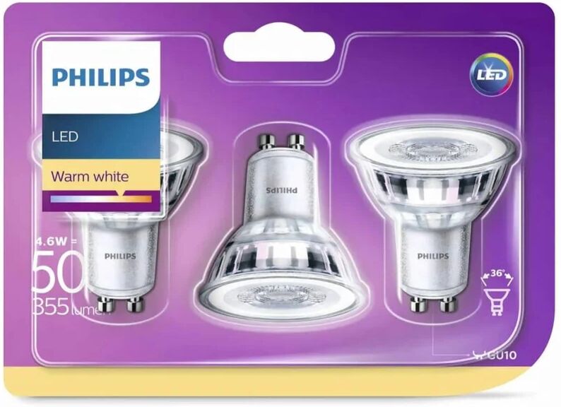 philips lampadine led faretto 3 pz classic 4,6w 355 lumen 929001215286