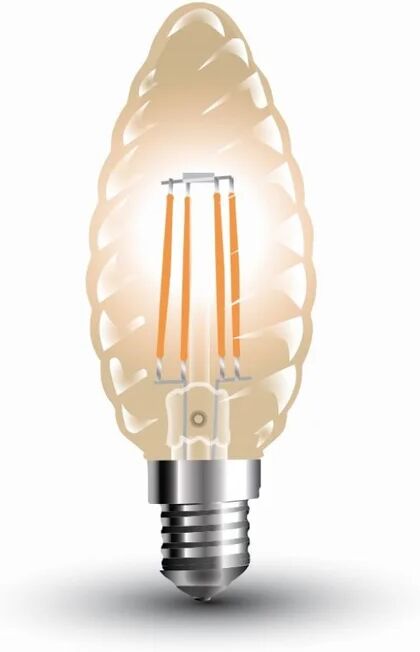 v-tac lampadina led e14 4w candela tortiglione filamento ambrato 2200k