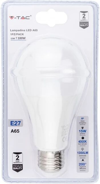 v-tac lampadina led e27 15w a60 4000k (blister 1 pezzo)