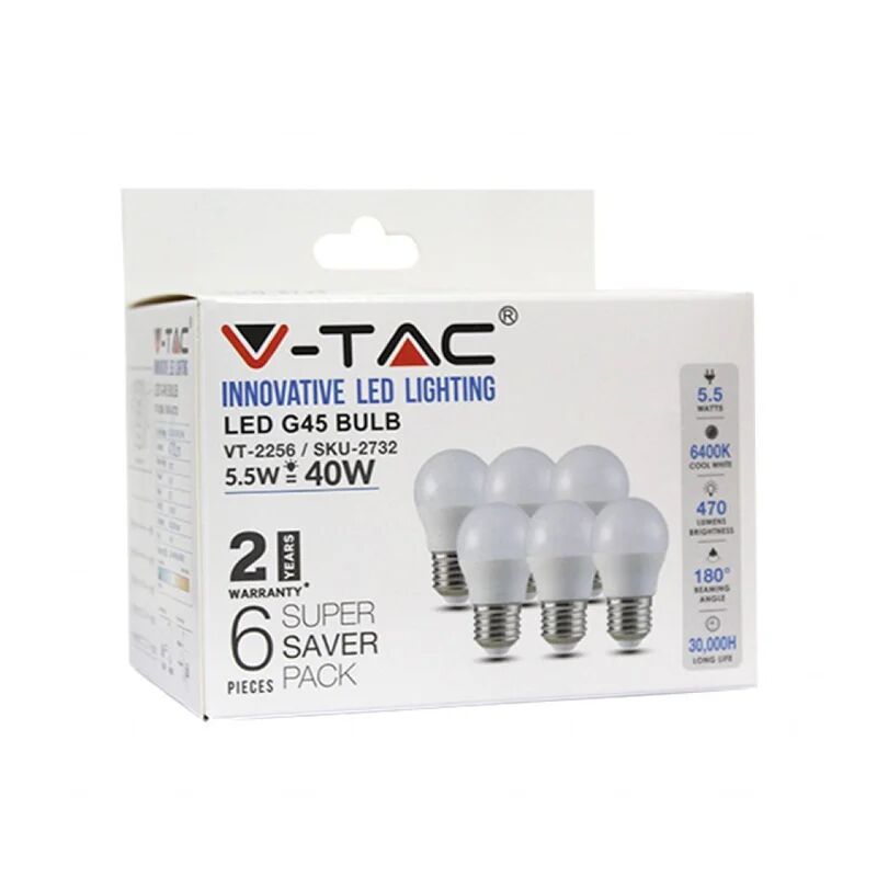 v-tac lampadina led e27 5,5w g45 6400k (box 6 pezzi)