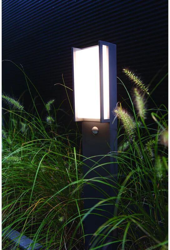 lutec lampione da giardino con sensore di moviemtno, qubo h 75 cm, antracite 1000 lumen, ip54