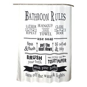 SENSEA Tenda doccia Bathroom Rules in poliestere bianco e nero L 180 x H 200 cm