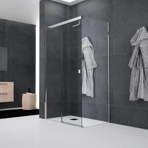 Leroy Merlin Box doccia angolare porta scorrevole e lato fisso rettangolare Glam Plus 160 x 70 cm, H 200 cm in vetro, spessore 6 mm trasparente cromato