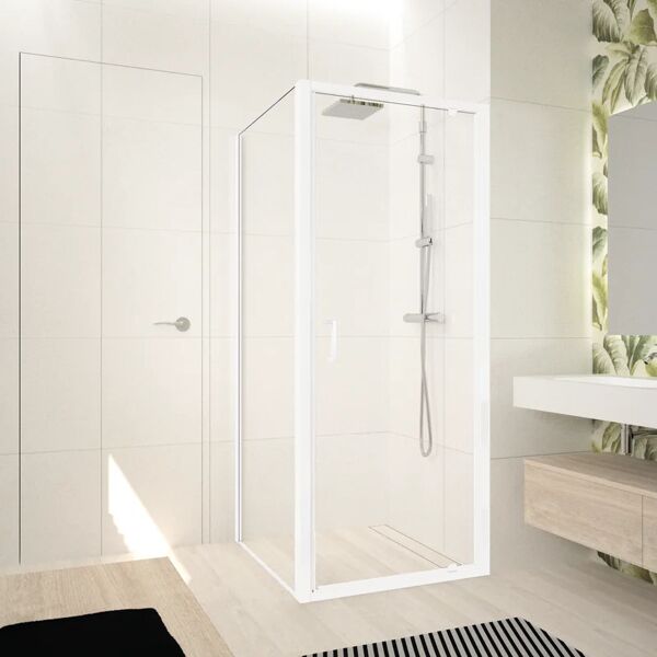 leroy merlin porta doccia battente ocean  72 cm, h 195 cm in vetro, spessore 5 mm trasparente bianco