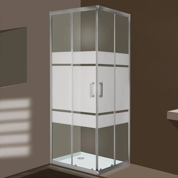 leroy merlin box doccia quadrato scorrevole sinque 70 x 70 cm, h 190 cm in vetro, spessore 5 mm serigrafato argento