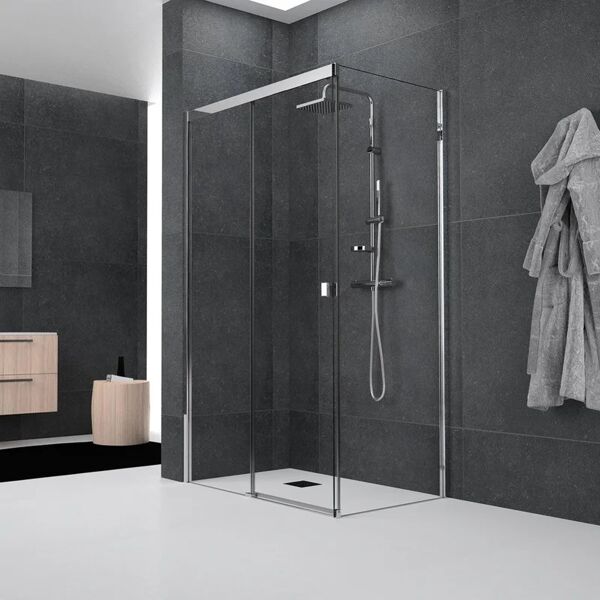 leroy merlin box doccia angolare porta scorrevole e lato fisso rettangolare glam plus 170 x 80 cm, h 200 cm in vetro, spessore 6 mm trasparente cromato