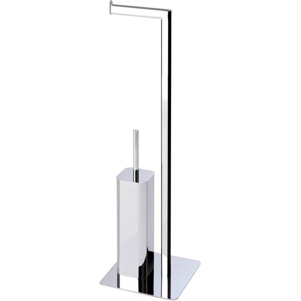 aquasanit piantana porta rotolo e porta scopino wc steel nichelato cromo lucido