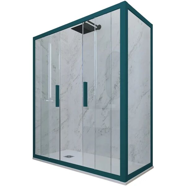 forte box doccia 3 lati 75x150 cm h 200 vetro trasparente profilo verde night watch mod. glam duo