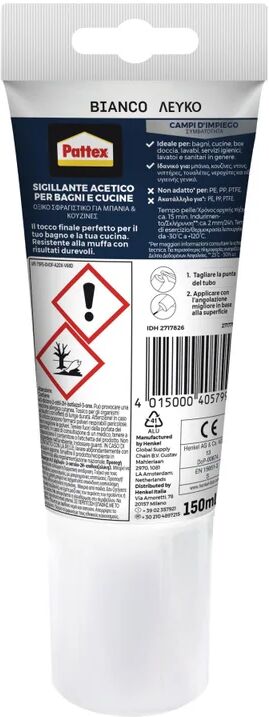 pattex silicone sigillante  bagni e cucine bianco 150 ml