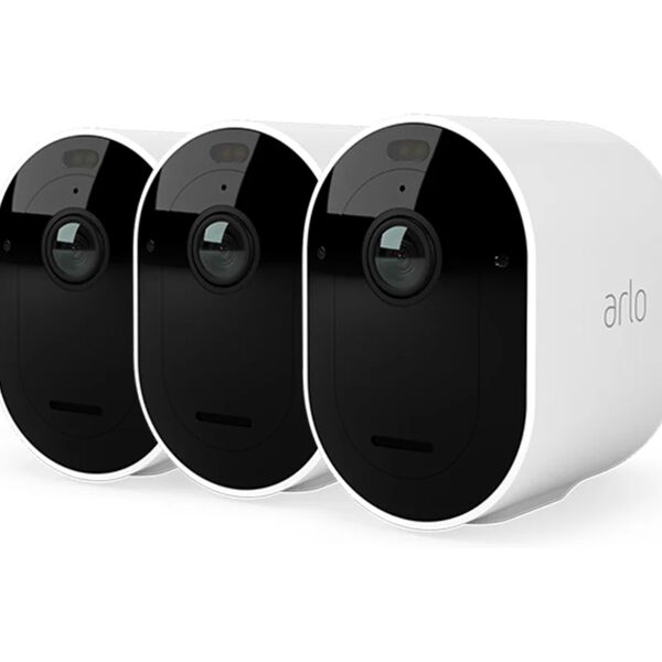 arlo telecamera di videosorveglianza connessa  pro4 xl kit 3 cam, 2k, hdr, wi-fi, per interno e esterno