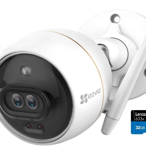 ezviz telecamera di videosorveglianza connessa  c3x + micro sd da 32gb, per interno e esterno