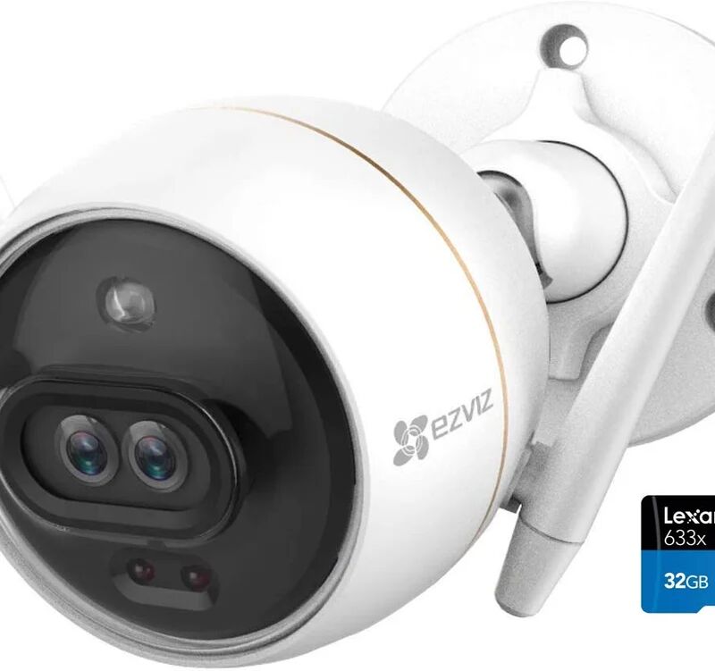 ezviz telecamera di videosorveglianza connessa  c3x + micro sd da 32gb, per interno e esterno