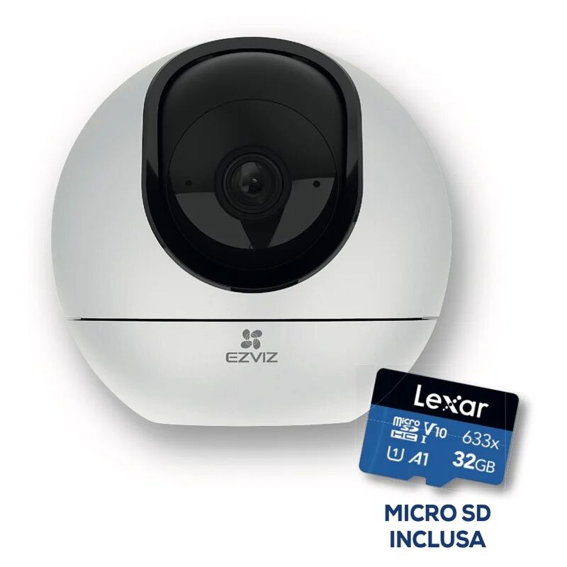 ezviz telecamera di videosorveglianza connessa  c6 + micro sd da 32gb, per interno, motorizzata
