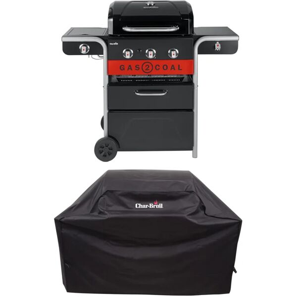 char-broil barbecue a gas  2 coal + telo di protezione, 3 bruciatori