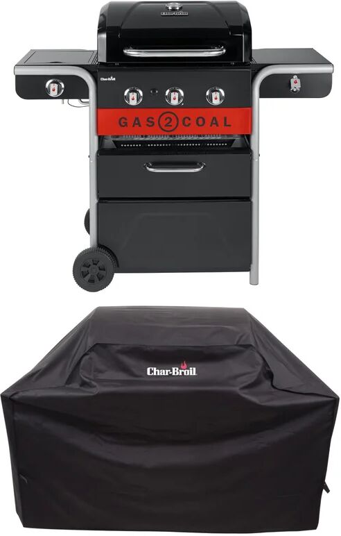 char-broil barbecue a gas  2 coal + telo di protezione, 3 bruciatori con fornello laterale