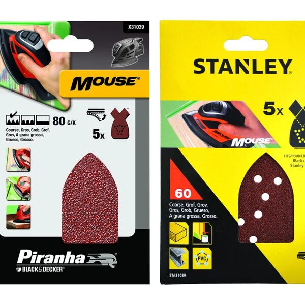 stanley set 5 fogli abrasivi con velcro per mouse