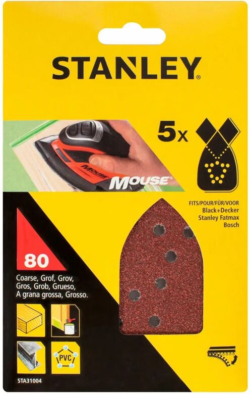 stanley set 5 fogli abrasivi con velcro per mouse - grana 80 (x31004)