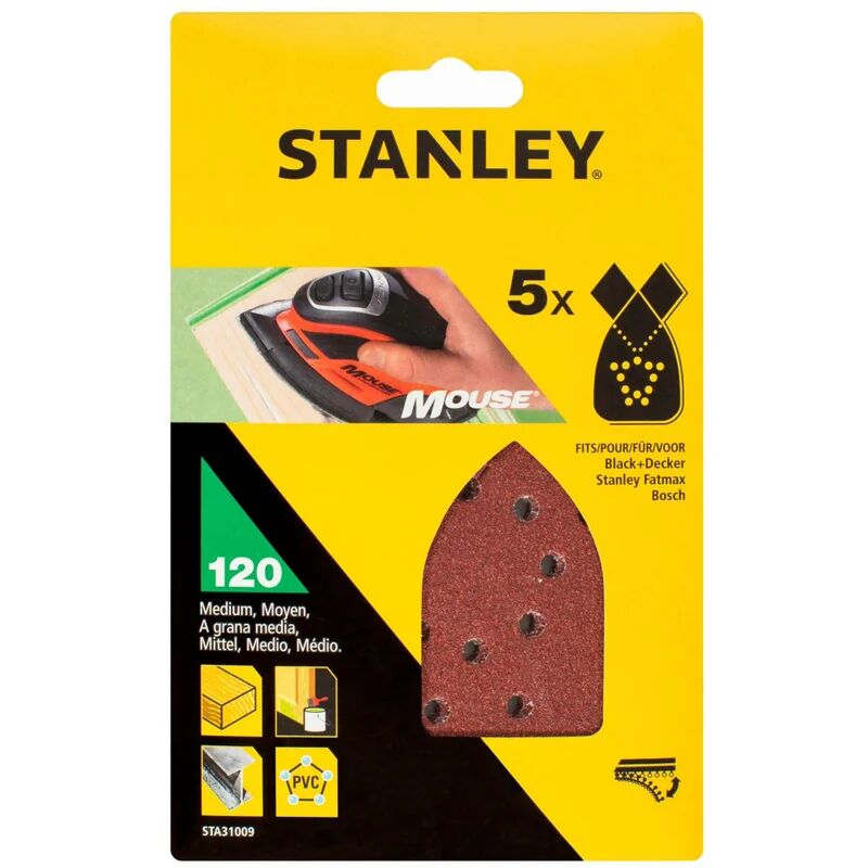 stanley set 5 fogli abrasivi con velcro per mouse - grana 120 (sta31009)