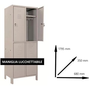 Leroy Merlin Armadio spogliatoio Monoblocco-Multi P35/H interno / esterno in acciaio, grigio L 68 x H 179.5 x P 35 cm, 4 ante