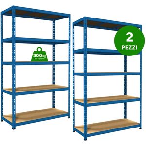 ANEMOS Set di 2 scaffali 10 ripiani Pokerino L 120 x P 50 x H 200 cm blu, portata per ripiano 300 kg