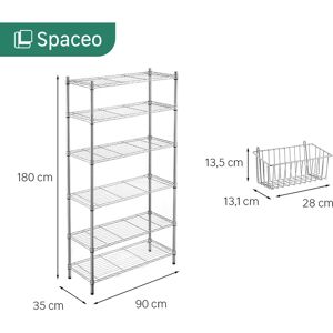 SPACEO Scaffale in kit 7 ripiani L 90 x P 35 x H 180 cm grigio, portata per ripiano 60 kg