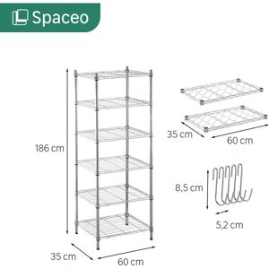 SPACEO Scaffale in kit 8 ripiani L 60 x P 35 x H 186 cm grigio, portata per ripiano 60 kg