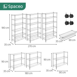 SPACEO Scaffale in kit L 180 x P 35 x H 90 cm grigio, portata per ripiano 60 kg