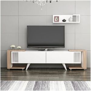 HOMEMANIA Mobile Porta Tv Leron in Truciolare Melaminico, Bianco, EPIKASA