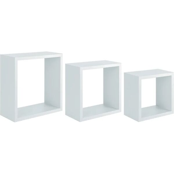 spaceo mensola a muro tris cubi  quadrato in mdf l 35 x h 35 x p 15.5 cm bianco, 3 pezzi