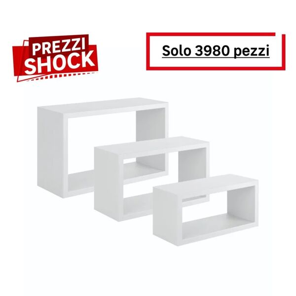 spaceo mensola a muro tris  rettangolare in mdf l 45 x h 27 x p 15.5 cm bianco, 3 pezzi