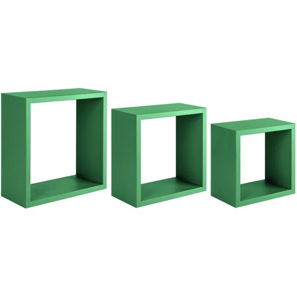 spaceo mensola a muro tris cubi  quadrato in mdf l 35 x h 35 x p 15.5 cm verde acqua, 3 pezzi