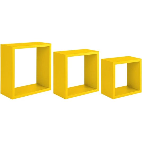 spaceo mensola a muro tris cubi  quadrato in mdf l 35 x h 35 x p 15.5 cm giallo canarino, 3 pezzi