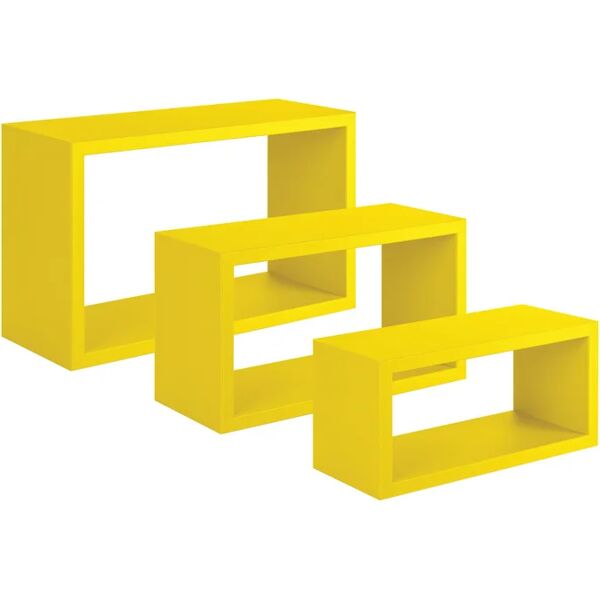 spaceo mensola a muro tris  rettangolare in mdf l 45 x h 27 x p 15.5 cm giallo canarino, 3 pezzi