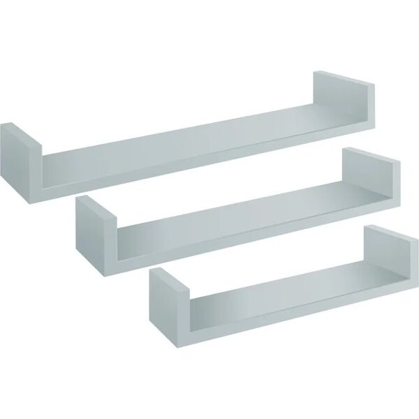 spaceo mensola a muro calamita  a u in mdf l 60 x h 8 x p 15.5 cm bianco, 3 pezzi