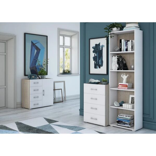 terraneo libreria 4 ripiani l 60 x p 30 x h 195 cm bianco, portata per ripiano 10 kg