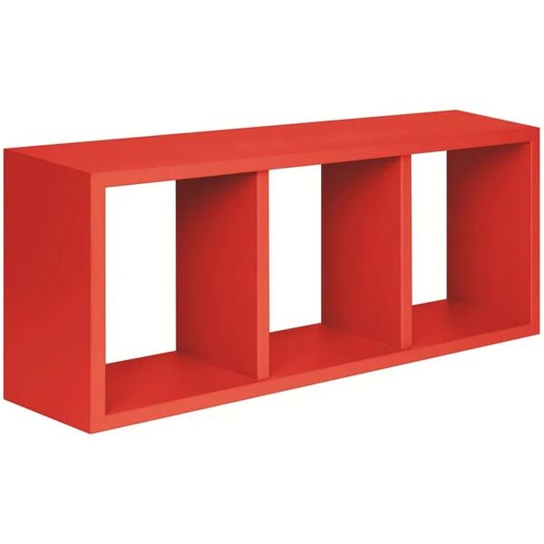 spaceo mensola a muro libreria 1x4  rettangolare in mdf l 70 x h 30 x p 15.5 cm rosso