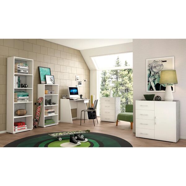 terraneo libreria 3 ripiani l 60 x p 30 x h 130 cm bianco e cemento, portata per ripiano 10 kg