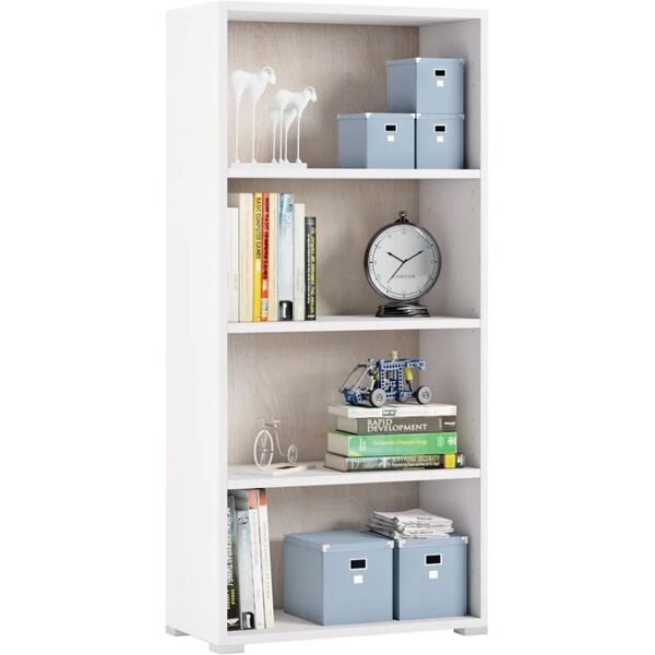 terraneo libreria 3 ripiani l 60 x p 30 x h 130 cm bianco rovere, portata per ripiano 10 kg