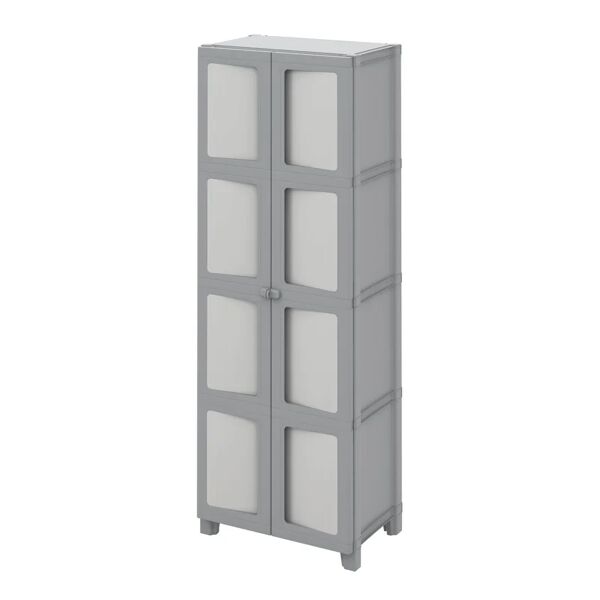 spaceo armadio per scope modulize interno in resina, grigio  l 65 x h 180 x p 40 cm, 2 ante