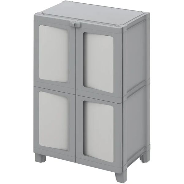 spaceo armadio basso modulize interno in resina, grigio  l 65 x h 95 x p 40 cm, 2 ante