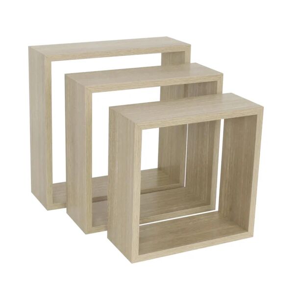 spaceo mensola a muro tris cubi  quadrato in legno l 30 x p 10 cm rovere, 3 pezzi