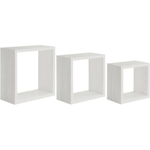 spaceo mensola a muro tris cubi slim  quadrato in mdf l 30 x h 30 x p 10 cm rovere sbiancato, 3 pezzi