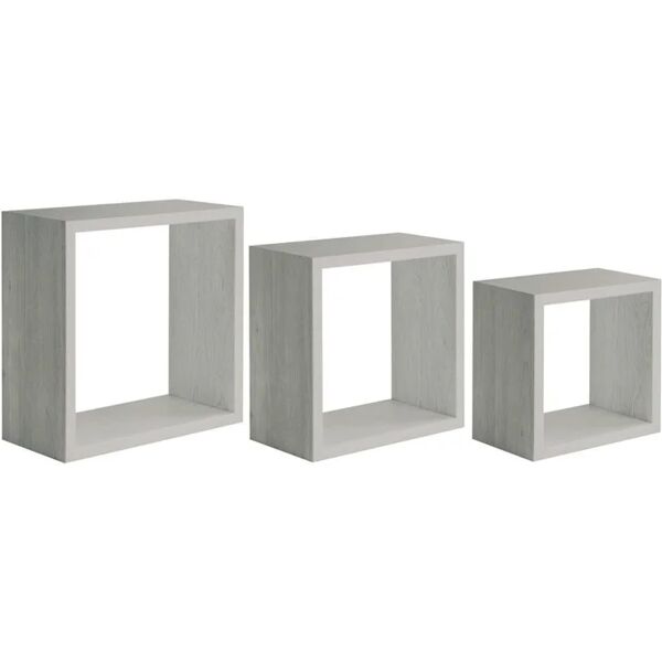 spaceo mensola a muro tris cubi slim  quadrato in mdf l 30 x h 30 x p 10 cm rovere grigio, 3 pezzi