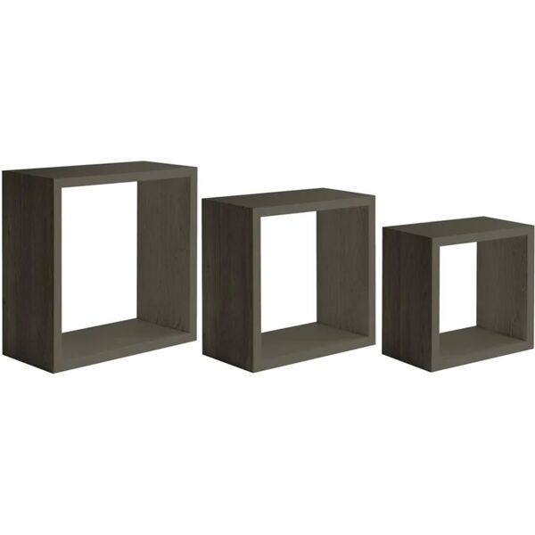 spaceo mensola a muro tris cubi slim  quadrato in mdf l 30 x h 30 x p 10 cm rovere scuro, 3 pezzi