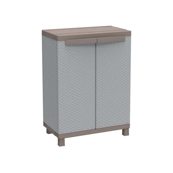 terry storage armadio basso c-rattan 680 interno / esterno in resina, grigio chiaro e tortora l 68 x h 91 x p 39 cm, 2 ante