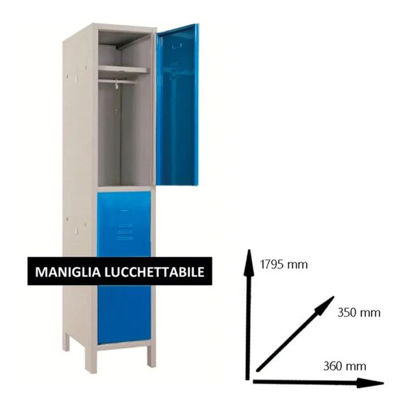 leroy merlin armadio spogliatoio monoblocco-multi p35/a interno / esterno in acciaio, blu e grigio l 68 x h 179.5 x p 35 cm, 2 ante