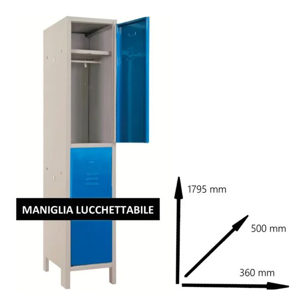leroy merlin armadio spogliatoio monoblocco-multi p50/a interno / esterno in acciaio, blu e grigio l 68 x h 179.5 x p 50 cm, 2 ante