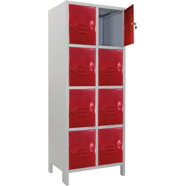 leroy merlin armadietto multilocker monoblocco 8 posti interno / esterno in acciaio, grigio e rosso l 68 x h 179.5 x p 50 cm, 8 ante