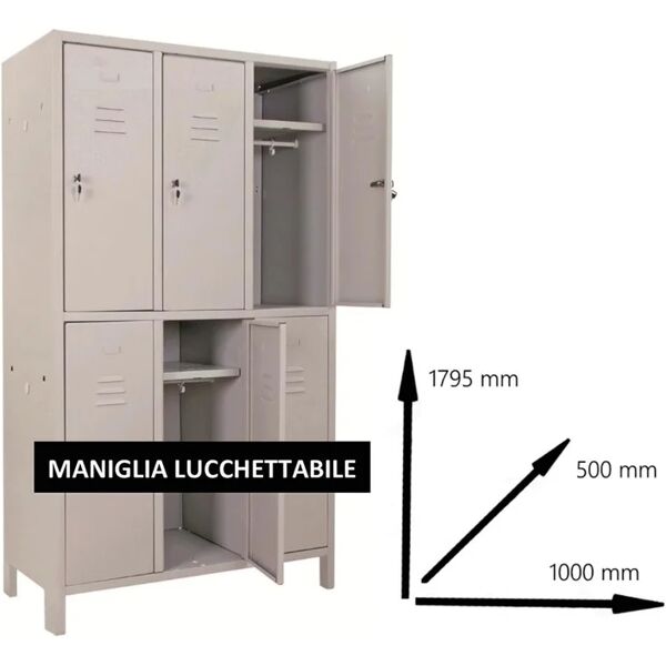 leroy merlin armadio spogliatoio monoblocco-multi p50/i interno / esterno in acciaio, grigio l 100 x h 179.5 x p 50 cm, 6 ante